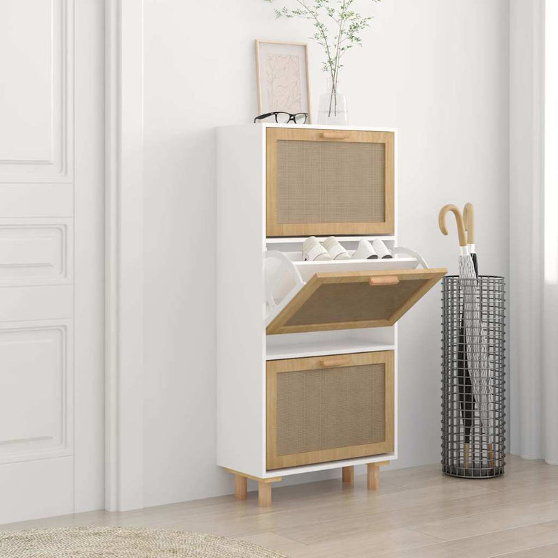 Load image into Gallery viewer, Vidaxl schoenenkast 52x25x115 cm bewerkt hout en natuurlijk rattan wit