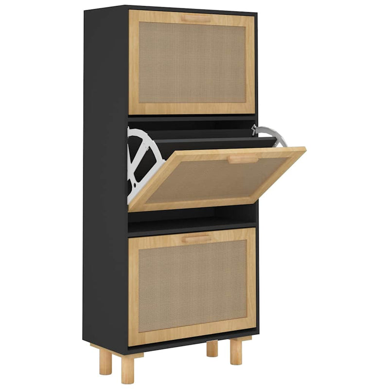 Load image into Gallery viewer, Vidaxl schoenenkast 52x25x115 cm bewerkt hout en rattan zwart