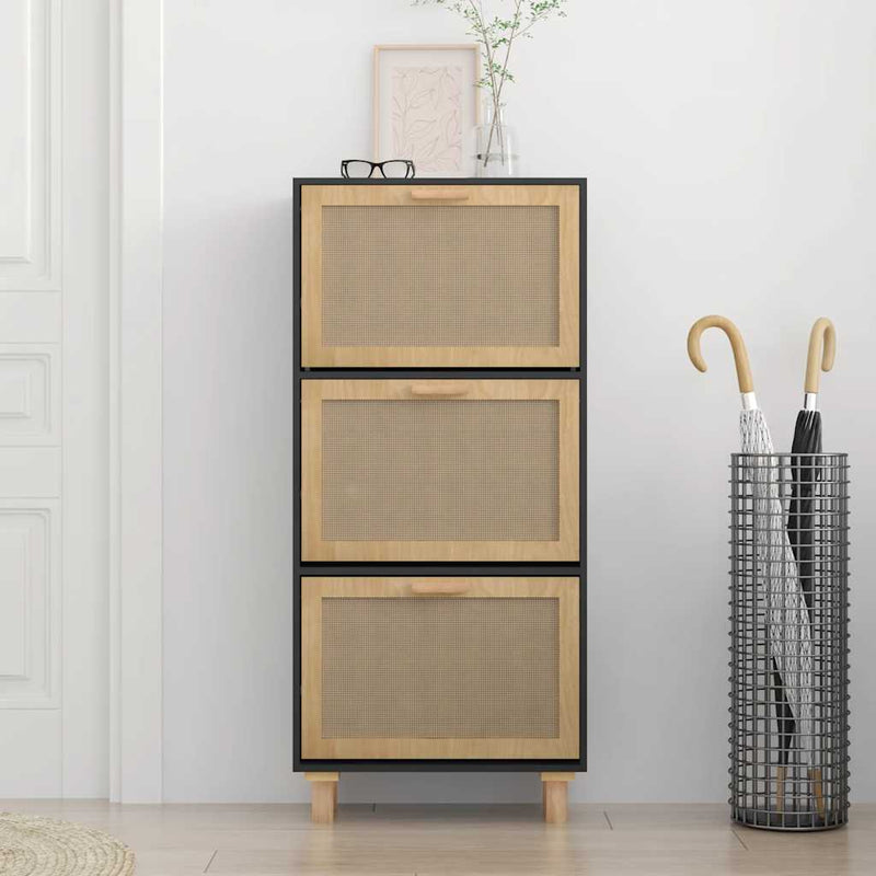Load image into Gallery viewer, Vidaxl schoenenkast 52x25x115 cm bewerkt hout en rattan zwart