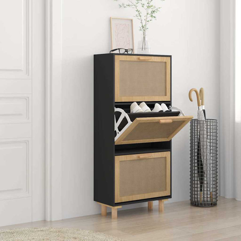 Load image into Gallery viewer, Vidaxl schoenenkast 52x25x115 cm bewerkt hout en rattan zwart