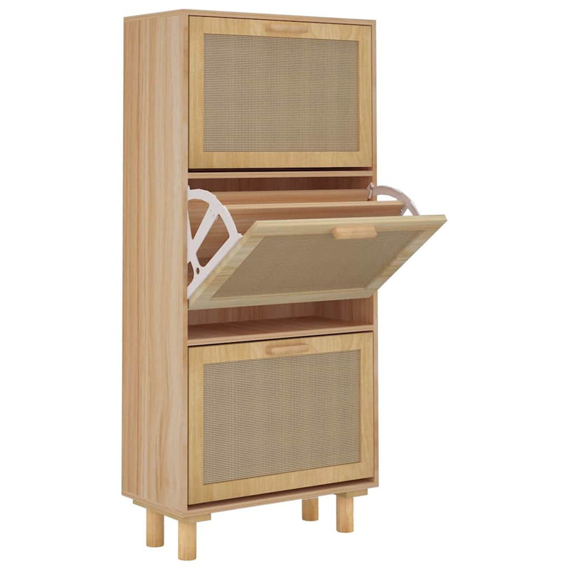 Load image into Gallery viewer, Vidaxl schoenenkast 52x25x115cm bewerkt hout natuurlijk rattan bruin