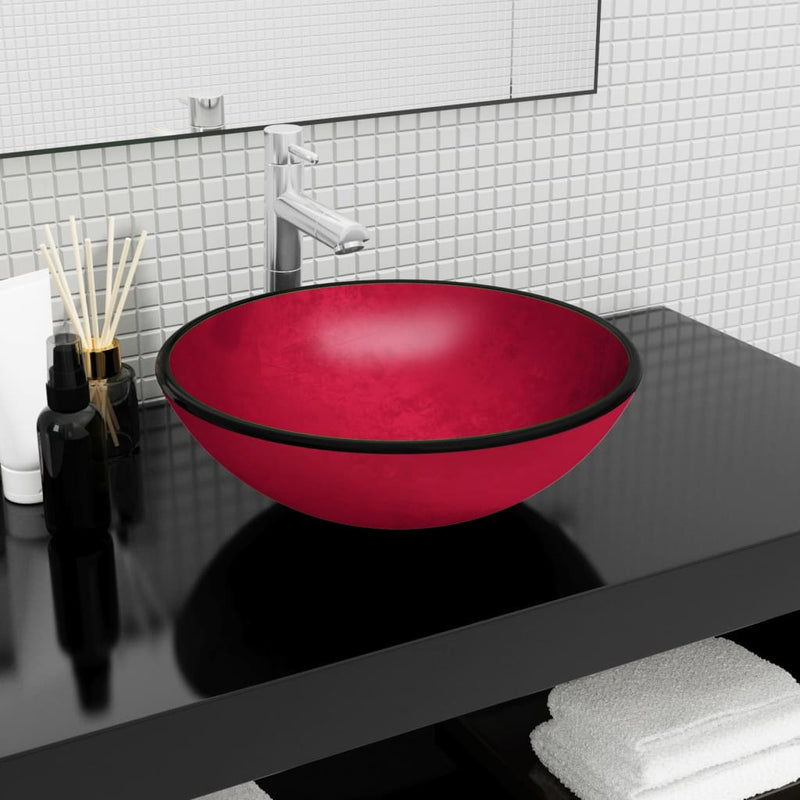 Load image into Gallery viewer, Vidaxl wasbak 42x14 cm gehard glas rood