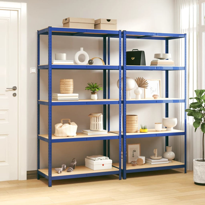 Load image into Gallery viewer, Vidaxl opbergrek 5-laags 2 st staal bewerkt hout blauw