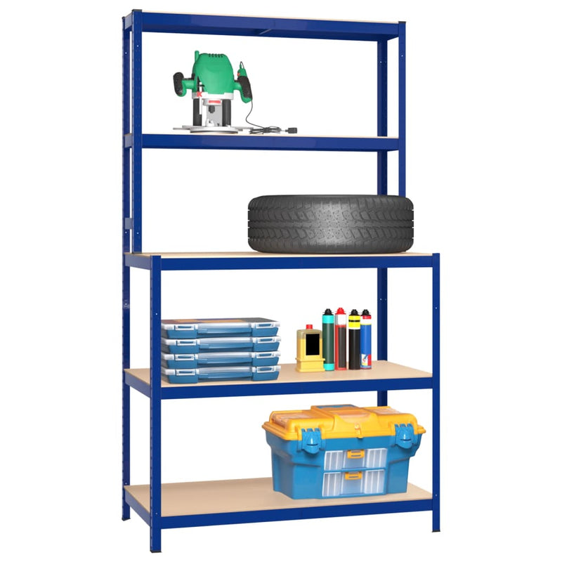 Load image into Gallery viewer, Vidaxl werktafel 5-laags met schappen staal en bewerkt hout blauw