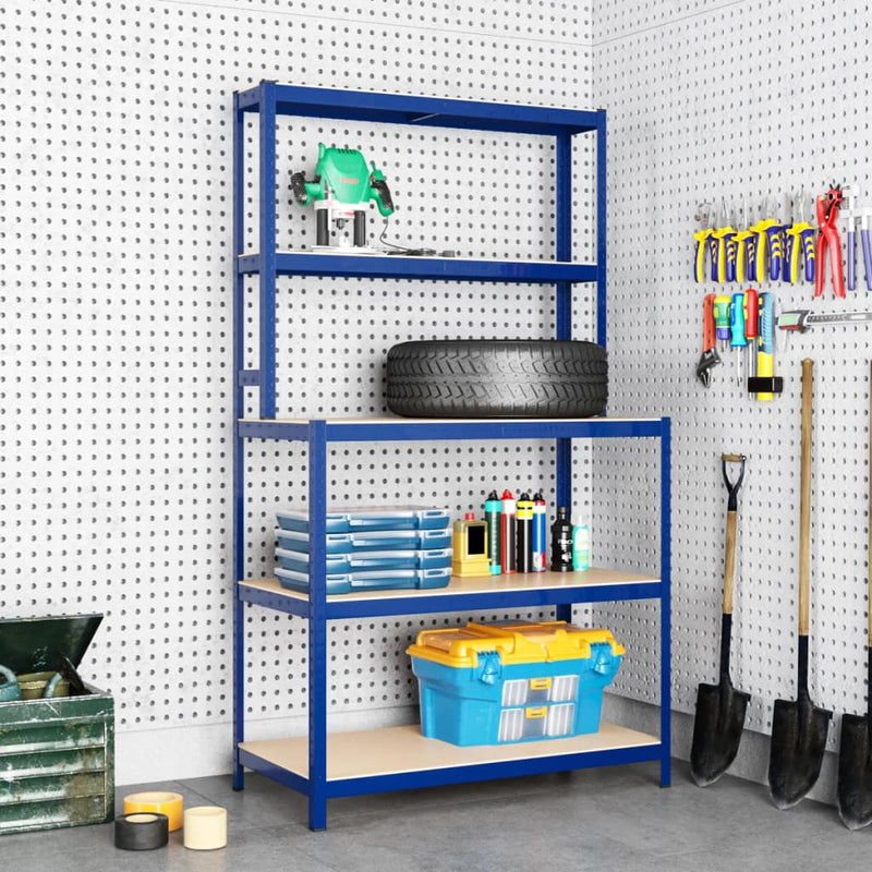 Load image into Gallery viewer, Vidaxl werktafel 5-laags met schappen staal en bewerkt hout blauw