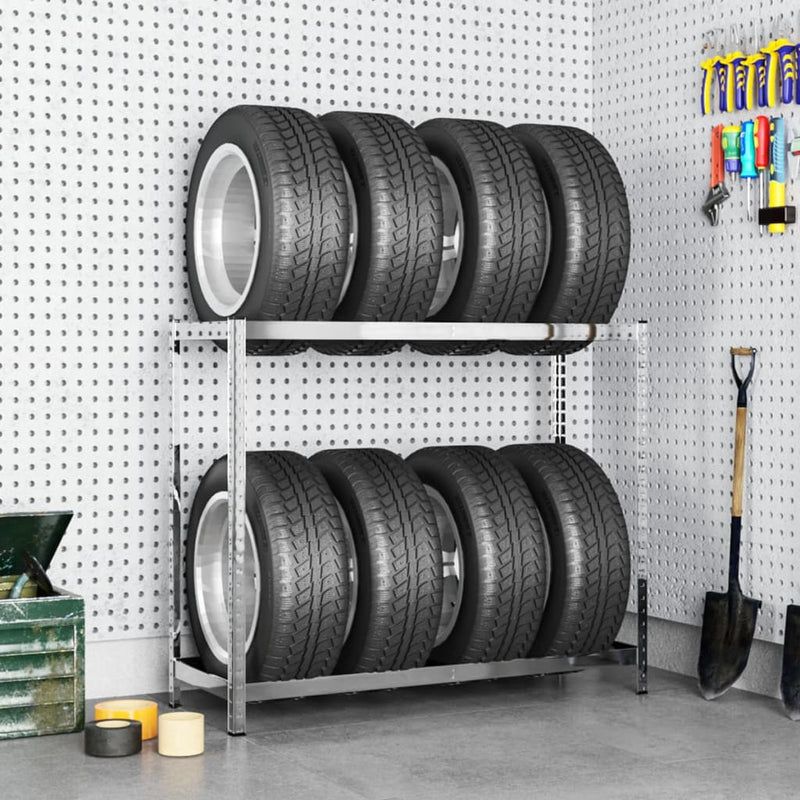 Load image into Gallery viewer, VidaXL Bandenrek 2-laags 110x40x110 cm staal zilverkleurig