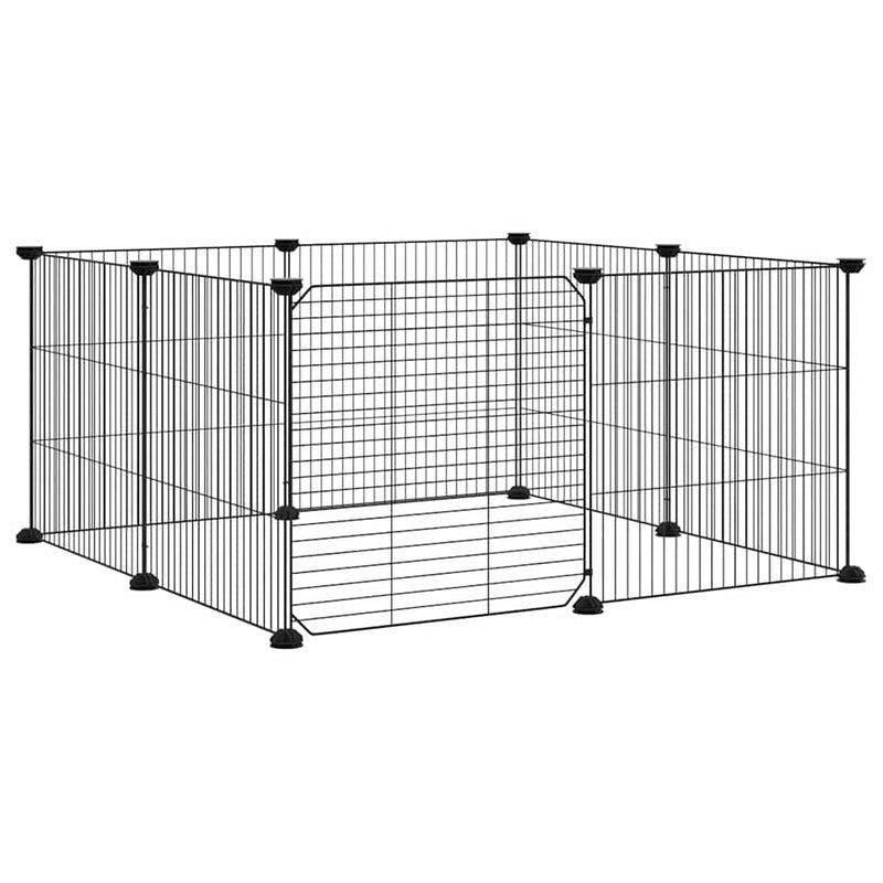 Load image into Gallery viewer, Vidaxl huisdierkooi met 8 panelen en deur, zwart 35x35 cm staal