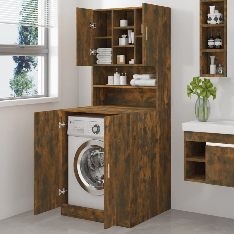 Load image into Gallery viewer, VidaXL Wasmachinekast bewerkt hout gerookt eikenkleurig