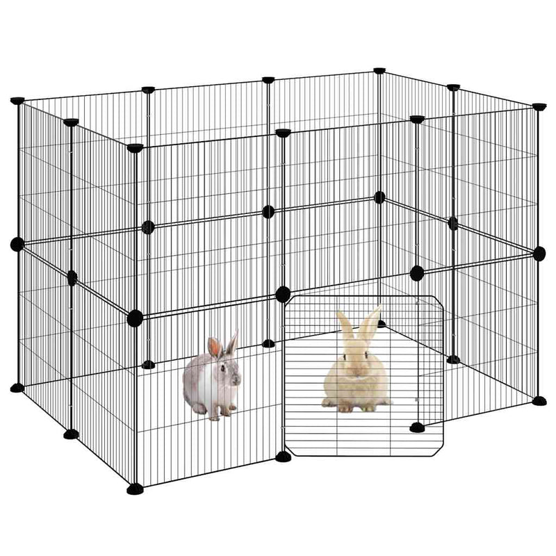 Load image into Gallery viewer, Vidaxl huisdierenkooi met deur 20 panelen 35x35 cm staal zwart