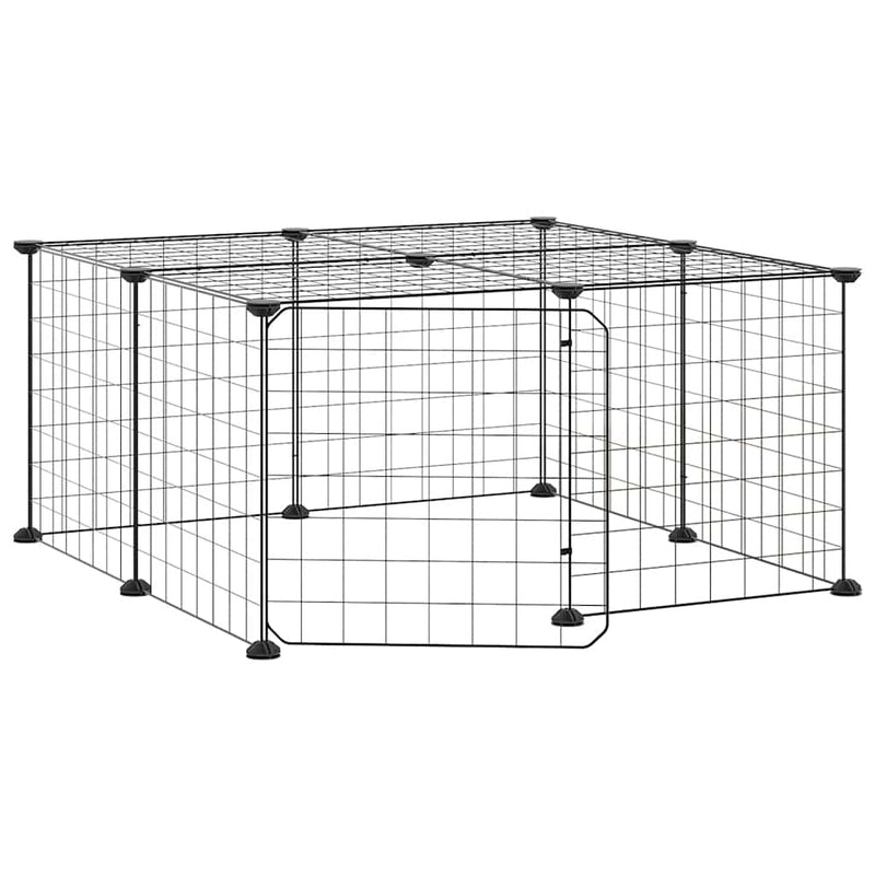 Load image into Gallery viewer, Vidaxl huisdierenkooi met deur 12 panelen 35x35 cm staal zwart