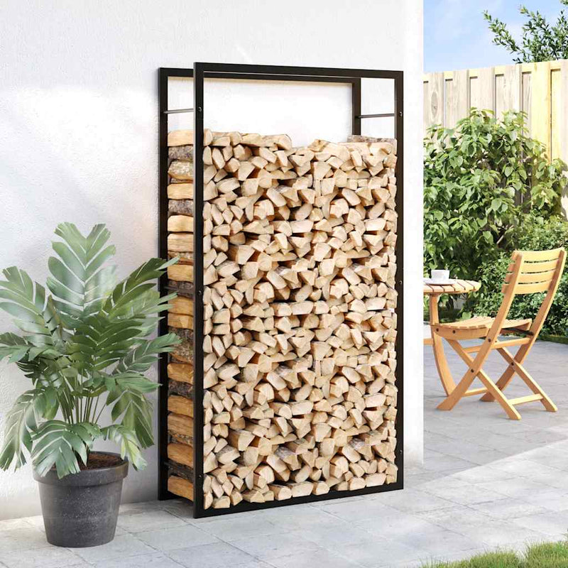 Cargue la imagen en el visor de la galería, Vidaxl haardhoutrek matzwart 80x28x154 cm staal