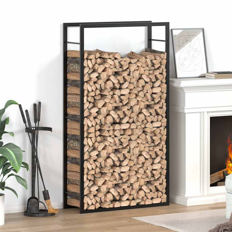 Cargue la imagen en el visor de la galería, Vidaxl haardhoutrek matzwart 80x28x154 cm staal
