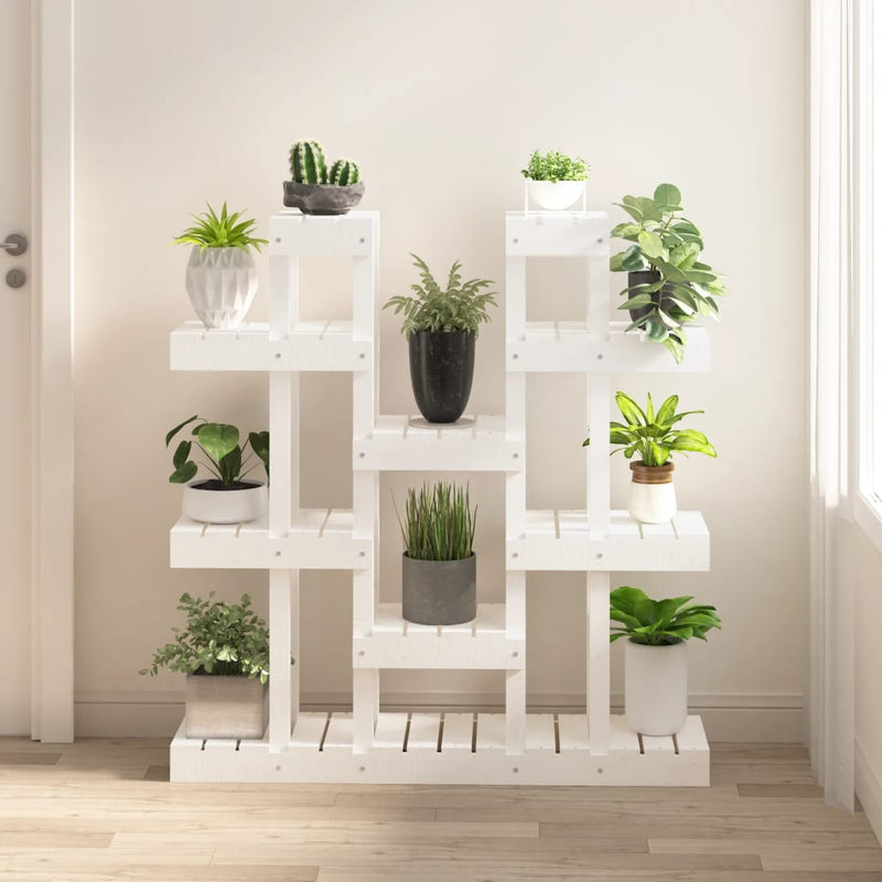 Afbeelding laden in galerijviewer, Vidaxl plantenstandaard wit 104,5x25x109,5 cm massief grenenhout
