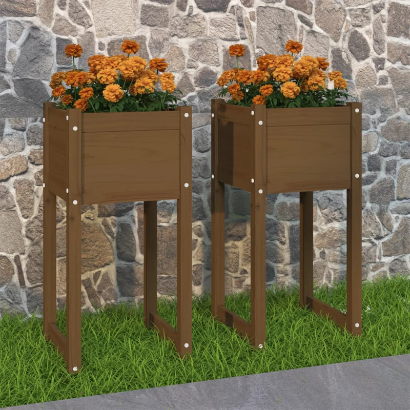 Load image into Gallery viewer, Vidaxl plantenbakken 2 st 40x40x81 cm massief grenenhout honingbruin