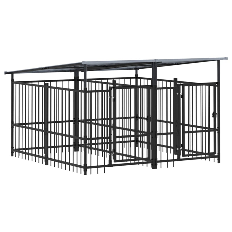 Load image into Gallery viewer, VidaXL Hondenkennel met dak 3,75 m² staal