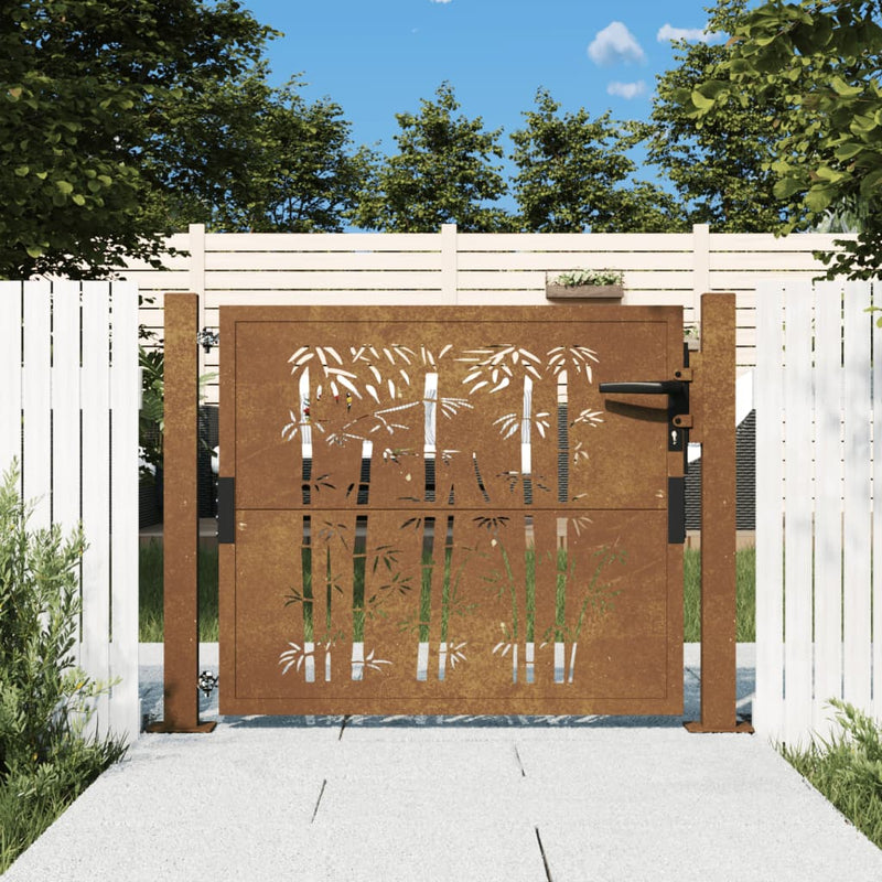 Load image into Gallery viewer, Vidaxl poort met bamboe-ontwerp 105x105 cm cortenstaal