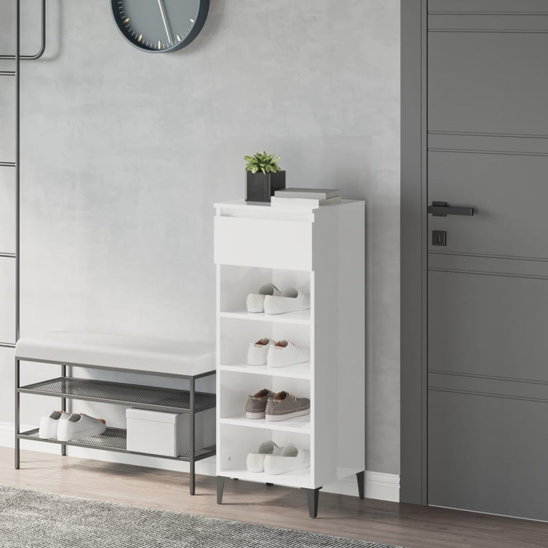 Cargue la imagen en el visor de la galería, Vidaxl schoenenrek 40x36x105 cm bewerkt hout hoogglans wit