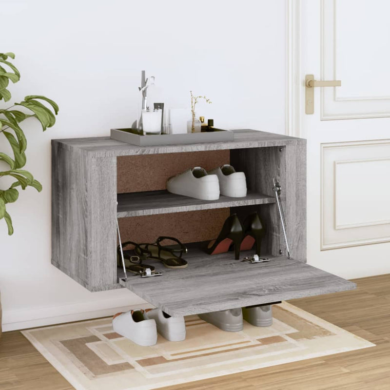 Load image into Gallery viewer, VidaXL Wandschoenenkast 70x35x38 cm massief grenenhout sonoma grijs
