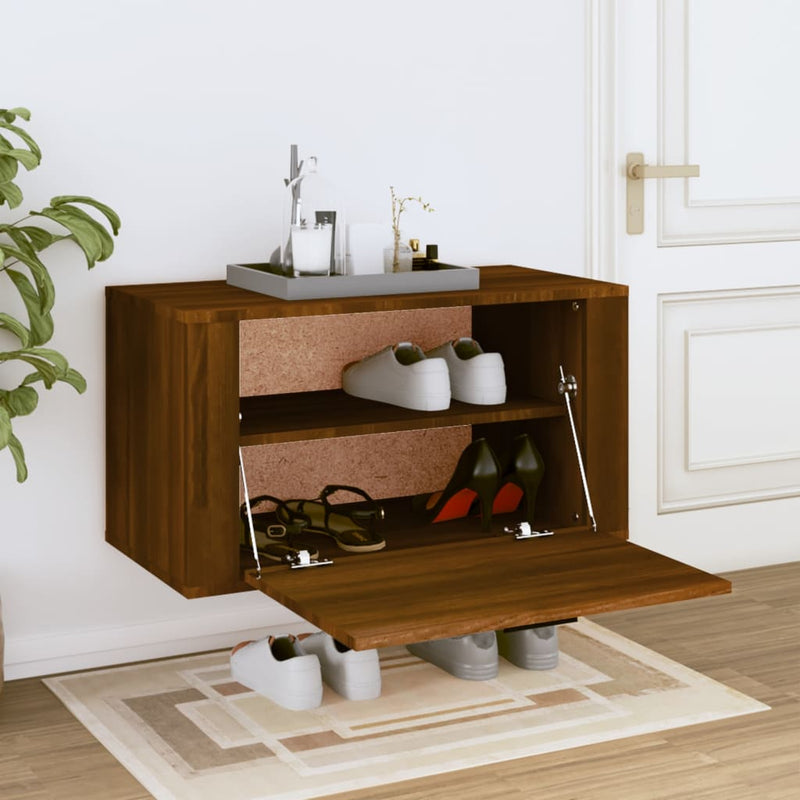Load image into Gallery viewer, Vidaxl wandschoenenkast 70x35x38 cm massief grenenhout bruineiken