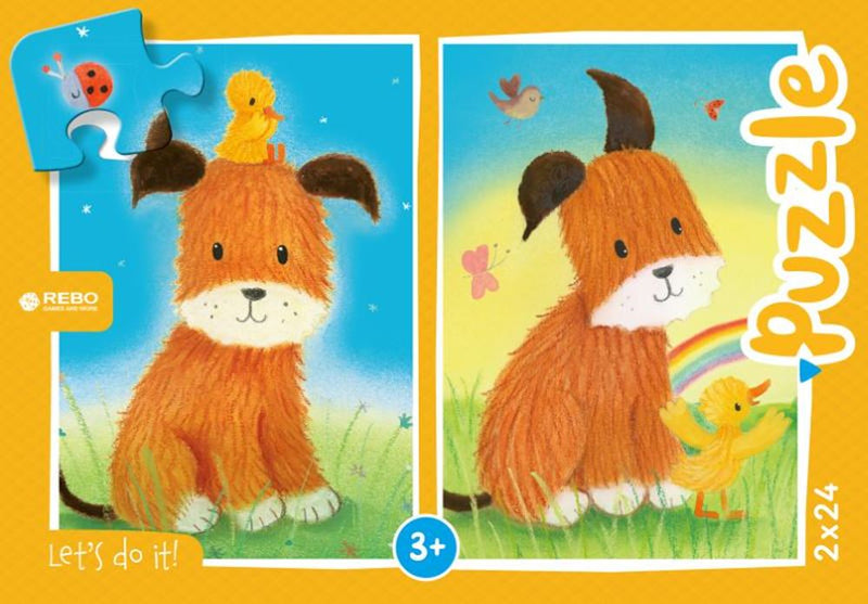 Afbeelding laden in galerijviewer, Rebo legpuzzel 2x24 stukjes - dog and du