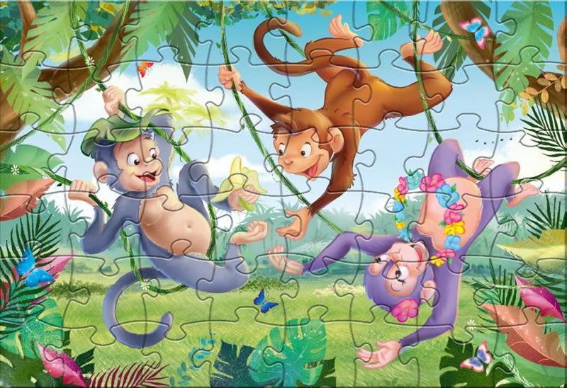 ギャラリービューアに画像をロードする, Rebo legpuzzel 48 stukjes - monkeys in t