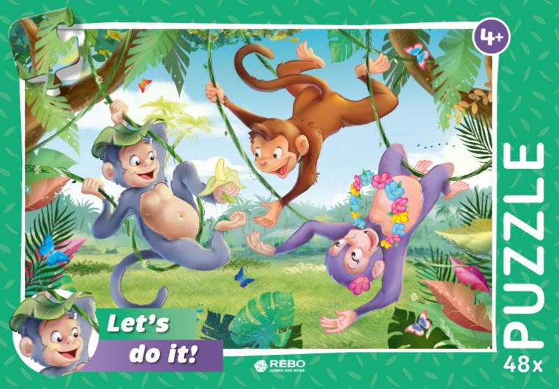 ギャラリービューアに画像をロードする, Rebo legpuzzel 48 stukjes - monkeys in t