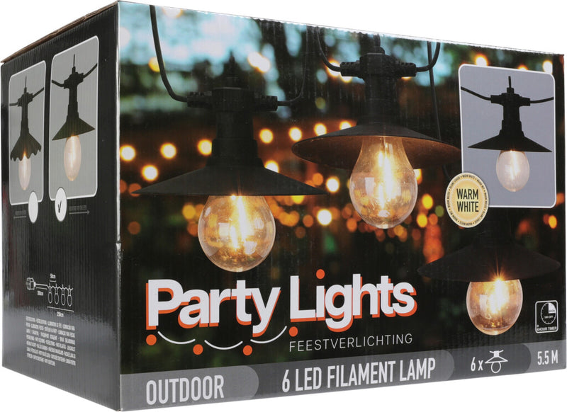 Laden Sie das Bild in Galerie -Viewer, Pro garden party lights buitenverlichting 6 led filament lampen warm wit 5,5 meter feestverlichting voor buiten