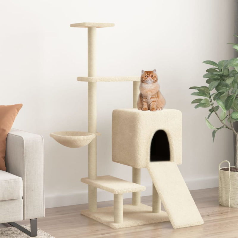 ギャラリービューアに画像をロードする, Vidaxl kattenmeubel met sisal krabpalen 130,5 cm crèmekleurig
