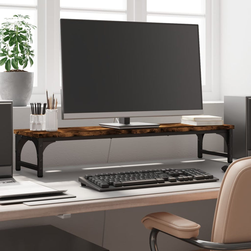 Load image into Gallery viewer, Vidaxl monitorstandaard 85x23x15,5 cm bewerkt hout gerookt eikenkleur
