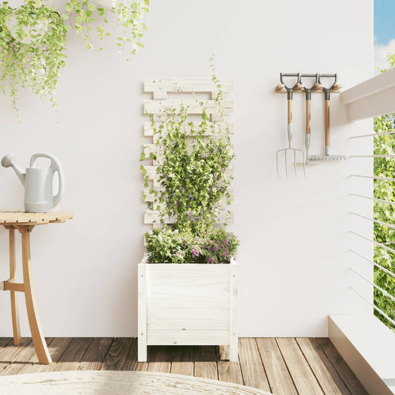 Load image into Gallery viewer, Vidaxl plantenbak met rek 39x39,5x114 cm massief grenenhout wit