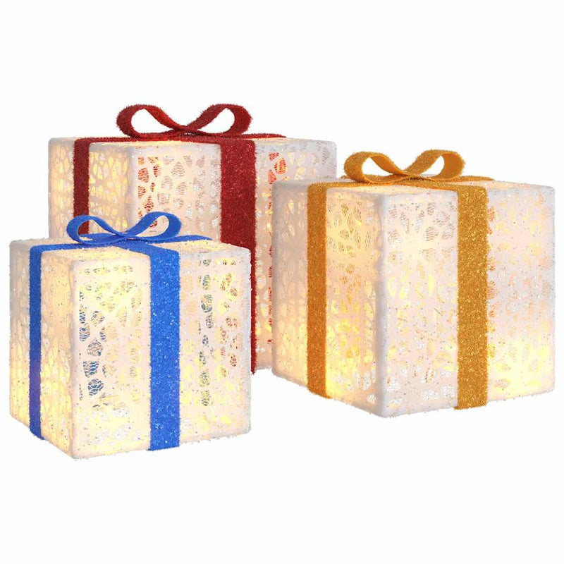 Load image into Gallery viewer, Vidaxl kerstfiguur cadeaudoos 3 st verlicht 64 warmwitte led's