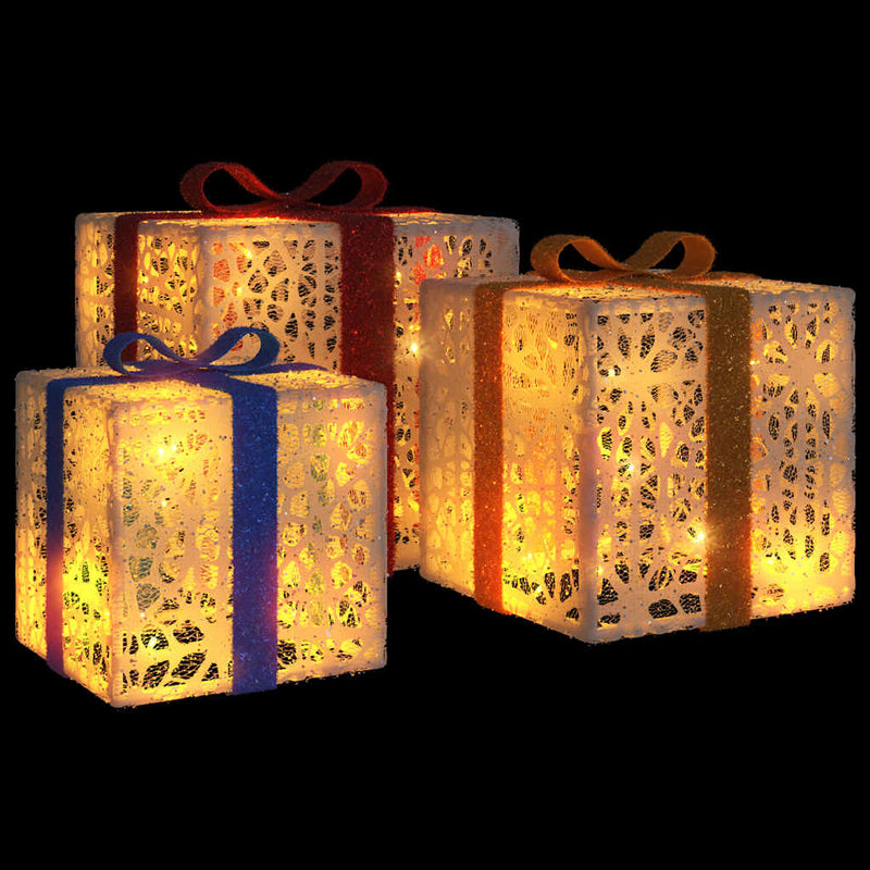 Load image into Gallery viewer, Vidaxl kerstfiguur cadeaudoos 3 st verlicht 64 warmwitte led's