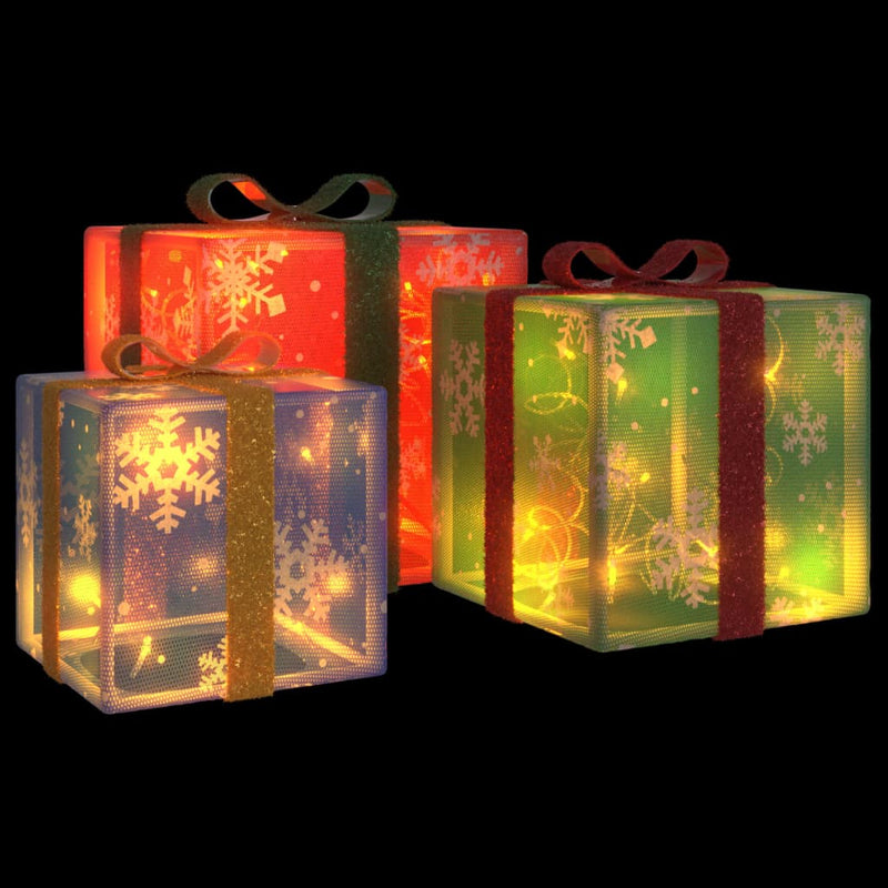 Load image into Gallery viewer, Vidaxl kerstfiguur cadeaudoos 3 st verlicht 64 warmwitte led's
