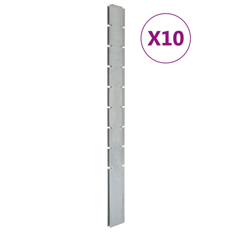 Load image into Gallery viewer, VidaXL Schuttingpalen 10 st 220 cm gegalvaniseerd staal zilverkleurig