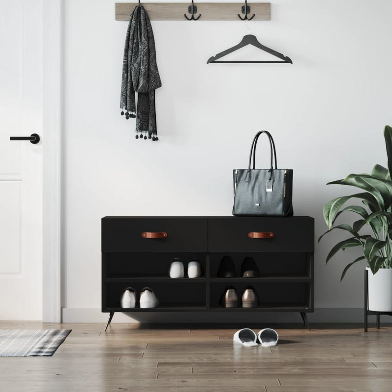 Load image into Gallery viewer, Vidaxl schoenenbank 102x35x55 cm bewerkt hout zwart
