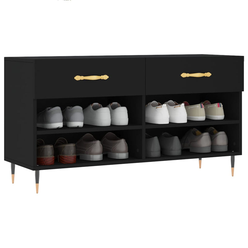Load image into Gallery viewer, VidaXL Schoenenbank 102x35x55 cm bewerkt hout zwart