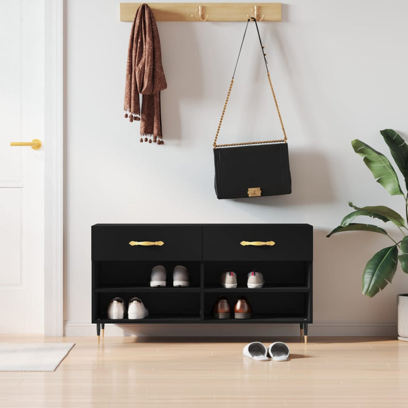 Load image into Gallery viewer, VidaXL Schoenenbank 102x35x55 cm bewerkt hout zwart