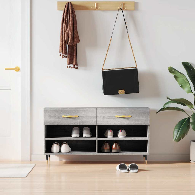 Load image into Gallery viewer, Vidaxl schoenenbank 102x35x55 cm bewerkt hout grijs sonoma eikenkleur