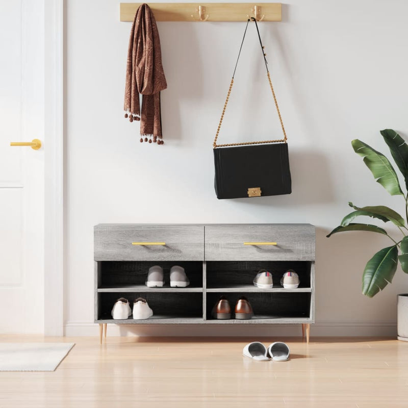 Load image into Gallery viewer, Vidaxl schoenenbank 102x35x55 cm bewerkt hout grijs sonoma eikenkleur