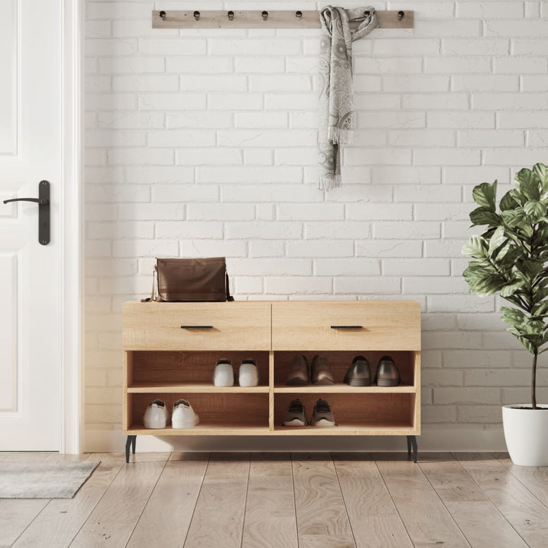 Laden Sie das Bild in Galerie -Viewer, Vidaxl schoenenbank 102x35x55 cm bewerkt hout sonoma eikenkleurig