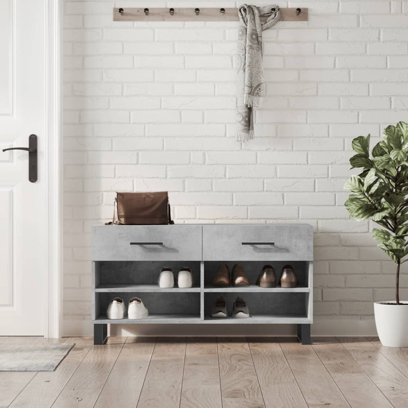 Load image into Gallery viewer, Vidaxl schoenenbank 102x35x55 cm bewerkt hout betongrijs