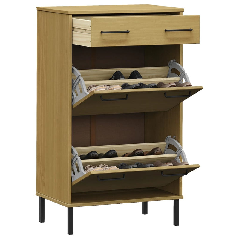 Load image into Gallery viewer, VidaXL Schoenenkast met metalen poten OSLO massief grenenhout bruin