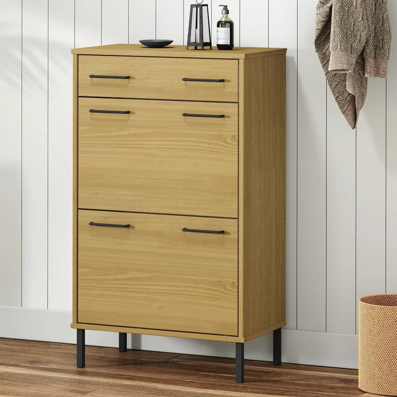 Load image into Gallery viewer, VidaXL Schoenenkast met metalen poten OSLO massief grenenhout bruin