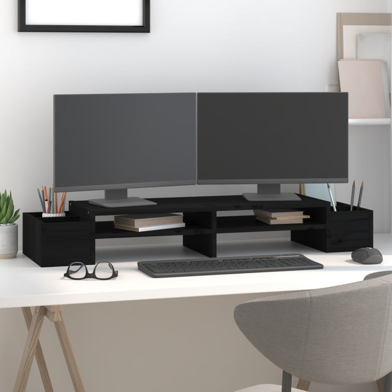 Load image into Gallery viewer, Vidaxl monitorstandaard 100x27,5x15 cm massief grenenhout zwart