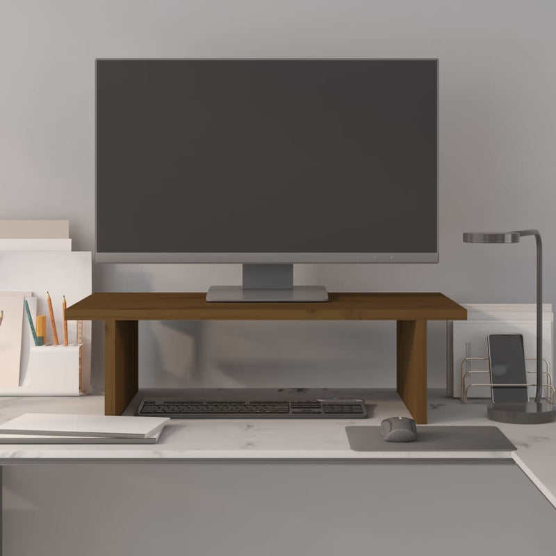 Laden Sie das Bild in Galerie -Viewer, VidaXL Monitorstandaard 50x27x15 cm massief grenenhout honingbruin