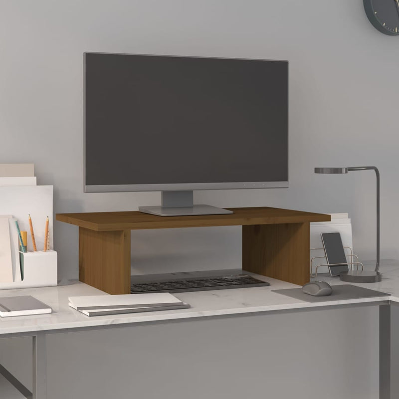 Laden Sie das Bild in Galerie -Viewer, VidaXL Monitorstandaard 50x27x15 cm massief grenenhout honingbruin