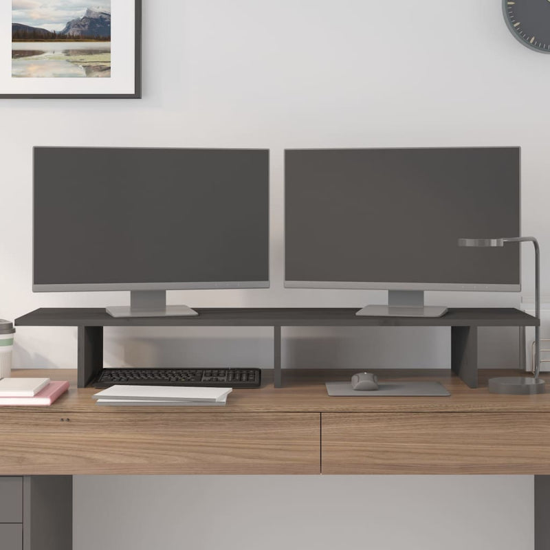 Load image into Gallery viewer, Vidaxl monitorstandaard 100x27x15 cm massief grenenhout grijs