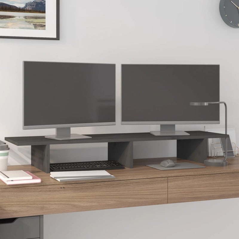 Load image into Gallery viewer, Vidaxl monitorstandaard 100x27x15 cm massief grenenhout grijs
