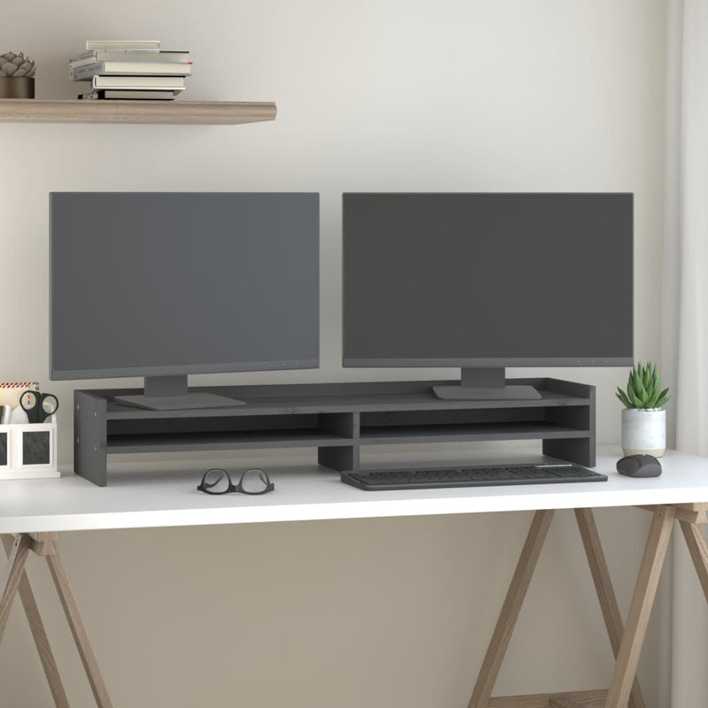 Load image into Gallery viewer, Vidaxl monitorstandaard 100x24x16 cm massief grenenhout grijs