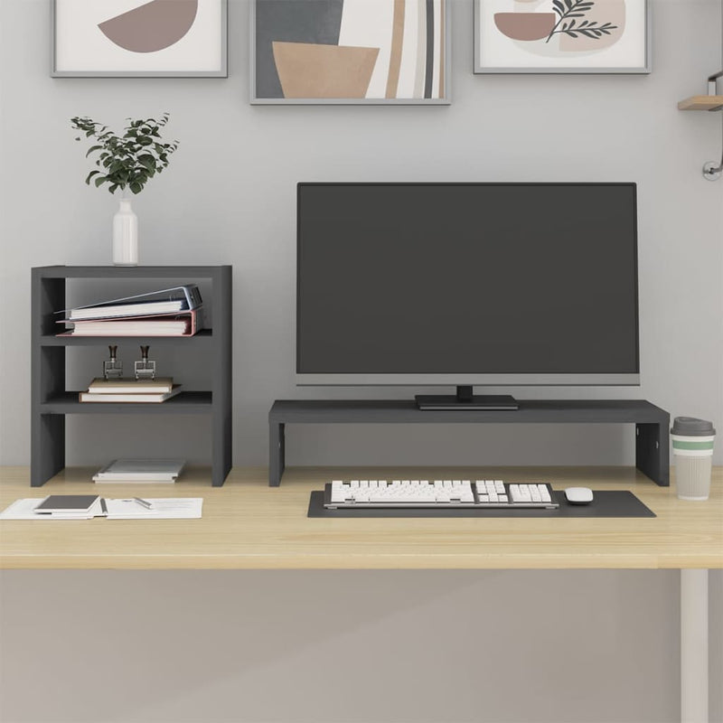 Load image into Gallery viewer, Vidaxl monitorstandaard 81x20x30 cm massief grenenhout grijs